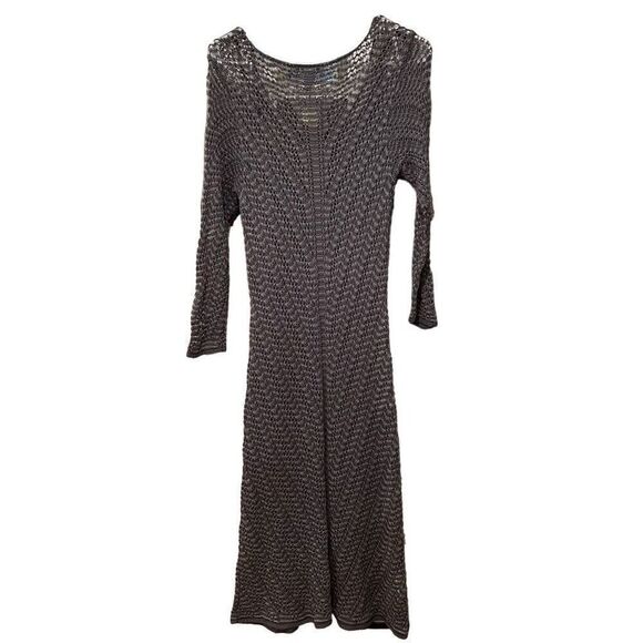 Tommy Bahama Dress Womens M Gray Midi A Line Sweater Open Weave Bracelet Sleeve - Picture 2 of 8